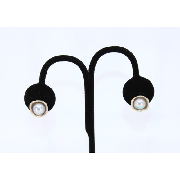 C0 Flawless MASHKA Gray Freshwater Pearl Post Sterling Silver 925 Earrings $162 - Picture 1 of 4